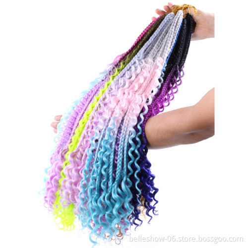 Hot sell  Crochet Bohemian Hair  Goddess Locs messy box braids with Curly Ombre  Pre-looped Synthetic Boho 3x river box braids
